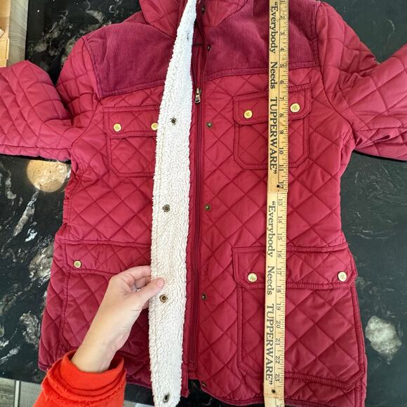 Lauren Ralph Lauren Red Barn Coat Sherpa collar Winter Quilted Puffer Medium zip - Picture 7 of 10